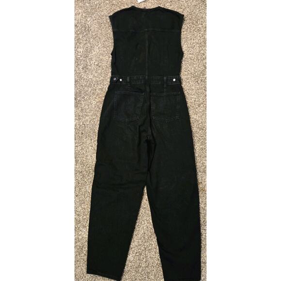 Black Denim Tailored 1 Pc Sleeveless Jumpsuit Size 6 Moto Grunge Military Punk - Picture 5 of 11